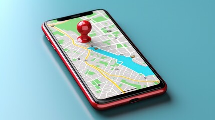 Smartphone with map, 3D Map pins, GPS, navigator pin checking points, 3D World Map icon, technology and application mobile smart phone with mobile, delivery tracking, transportation, generate by AI