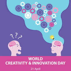 illustration vector graphic of the human head gives off the imagination of gears, perfect for international day, world creativity and innovation day, celebrate, greeting card, etc.