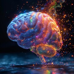 A human brain with rainbow colors and glitter, representing uniqueness, creativity and Autism. 