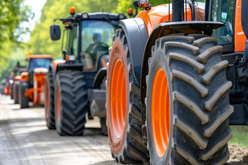 Tractors Line Up in Urban Protest Against Agricultural Tax Increases - obrazy, fototapety, plakaty
