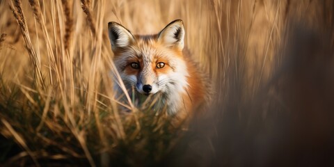 Red fox in a wheat field