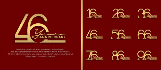 set of anniversary logo gold color on red background for celebration moment