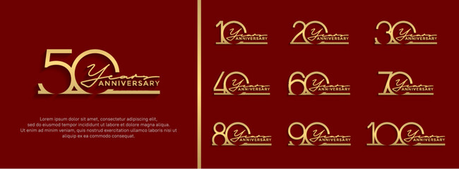 set of anniversary logo gold color on red background for celebration moment