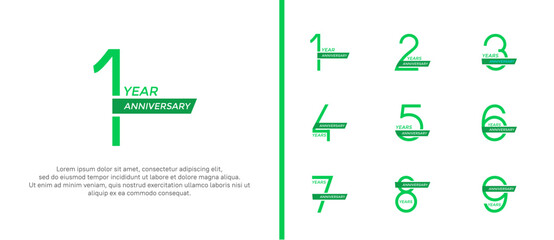 set of anniversary logo green color and ribbon on white background for celebration moment