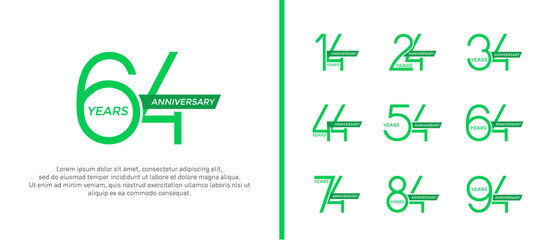set of anniversary logo green color and ribbon on white background for celebration moment