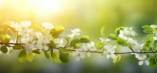 sunny spring background, hd wallpaper, in the style of soft focus lens, dark white and green, symbolic nabis, flower power, serene landscapism, award-winning - generative ai