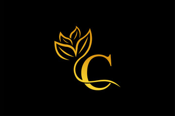 letter C logo design with luxurious gold and elegant floral ornaments. monogram C. icon C flourish. logo for business, company, boutique, salon, beauty, restaurant, brand, etc