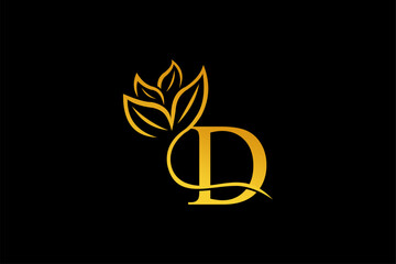 Obraz premium letter D logo design with luxurious gold and elegant floral ornaments. monogram D. icon D flourish. logo for business, company, boutique, salon, beauty, restaurant, brand, etc