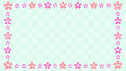 桜の和風フレーム背景　和柄　市松模様　飾り枠　素材　和モダン　シンプル　お花見　入学　卒業　ひなまつり　ひな祭り　年賀　新春　16:9