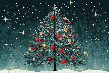 A festive tree and holly berry background. Generative AI