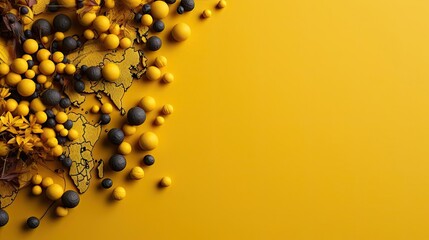 top view of world health day concept background with planet earth ornament and yellow background