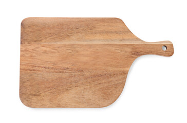 One wooden cutting board isolated on white, top view