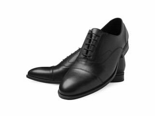 Pair of black leather men shoes isolated on white