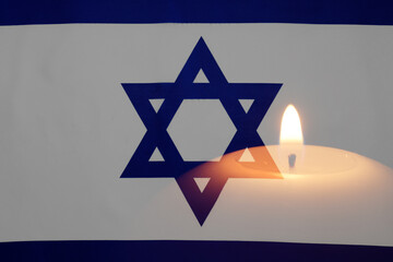 Candle and flag of Israel, double exposure