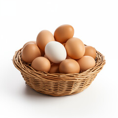 Minimalist Delight: Eggs in a Woven Basket on White Background