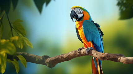 Obraz premium Rainforest Charm: Macaw Parrot Gracing the Tree with Full Elegance.