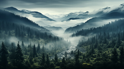 Mystifying Heights: A Bird's Eye View of the Fog-Clad Coniferous Canopy