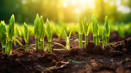 Nurturing Nature: Asparagus Seedlings Reach for the Sunlight in Day