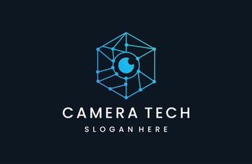 Abstract camera tech logo design vector illustration.