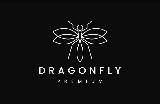 Dragonfly Logo Icon Design Template. Line Art, Elegant, Mono line, Luxury Vector Illustration