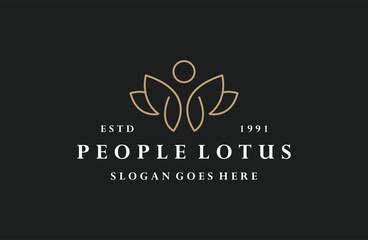 People lotus logo vector icon illustration hipster vintage retro