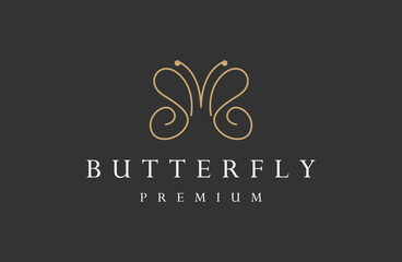 Fototapeta na wymiar Butterfly Logo Design vector with Elegant and simple monoline style