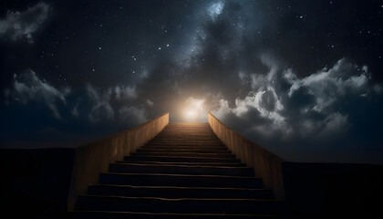 light in a night sky. heavens high stairs Religion for the individual - obrazy, fototapety, plakaty