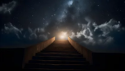 Fotobehang light in a night sky. heavens high stairs Religion for the individual © Pablo