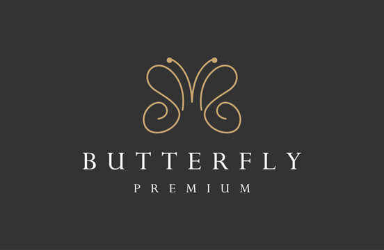 Butterfly Logo Design vector with Elegant and simple monoline style