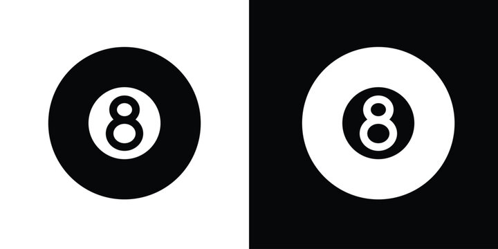 8 ball icon on black and white, pool ball 