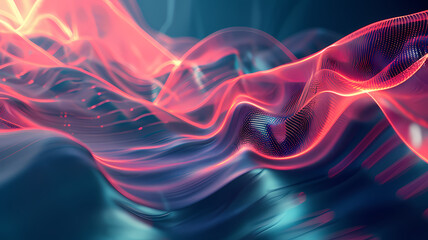 futuristic digital art illustration with waves flowing background
