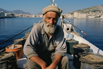 Obraz premium Portrait man nature male sea boat adult elderly old person travel