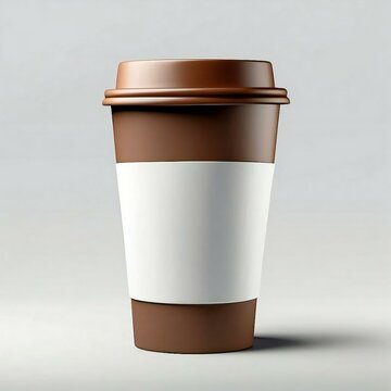Blank craft paper cup with white sleeve holder mockup, 3d rendering. Empty coffe container with zarfs mock up. Clear disposable mug for cofe or tea.