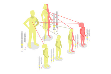 3D Isometric Flat  Conceptual Illustration of Autosomal Recessive Inheritance, Dominant and Recessive Genes