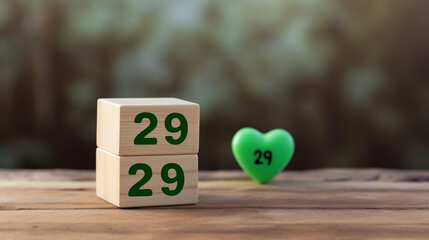 february 29th. cube calendar for february 29 on wooden block