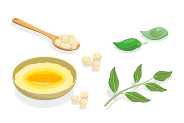 3D Isometric Flat  Set of Chickpea Dishses, Jewish Traditional Cuisine