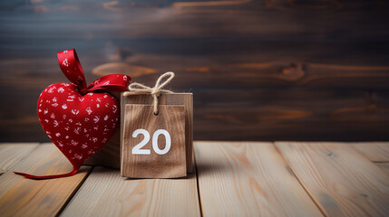 february 20th. day of february 20 month calendar on wooden table