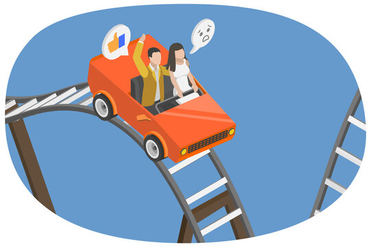 3D Isometric Flat  Conceptual Illustration of Rollercoaster Rides, Entertainment, Amusement Park