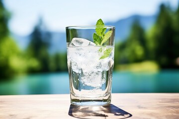 Glass with ices and refreshing drink in a restful atmosphere