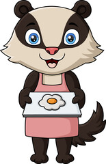 Cute raccoon chef cartoon on white background