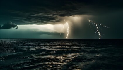 Naklejka na ściany i meble thunderstorm over a lake or ocean