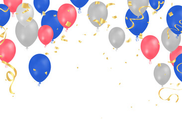 Illustration of balloons with confetti and ribbons on white background