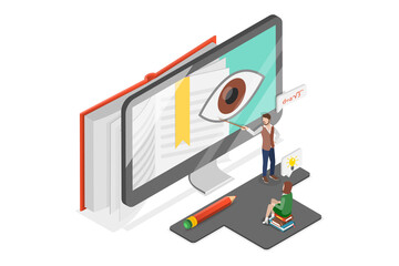 3D Isometric Flat  Conceptual Illustration of Visual Learning, Strategy to See Material Instead of Hearing to Remember Better - obrazy, fototapety, plakaty