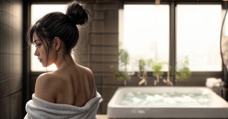 Gorgeous Asian Woman in Bathrobe