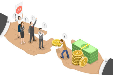 3D Isometric Flat Conceptual Illustration of Business Corruption, Combat Against Bribes