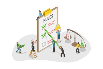 3D Isometric Flat  Conceptual Illustration of Regulation And Compliance, List of Rules