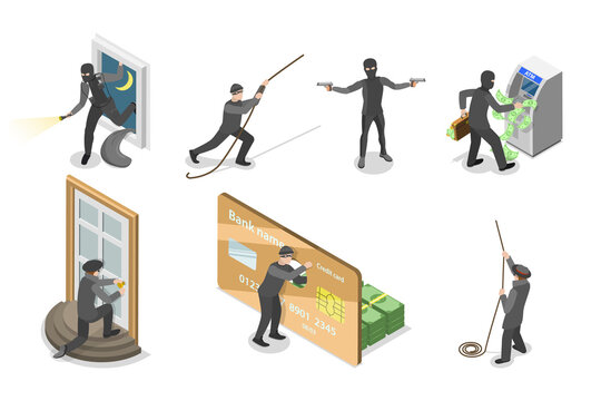 3D Isometric Flat  Set of Criminal Set, Thiefs and Burglars