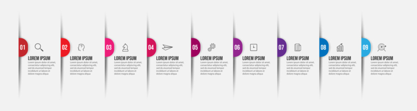 Vector Infographic simple design with 9 options or steps. thin line, Can be used for presentation banners, workflow layouts, flow charts, infographics, your business presentations