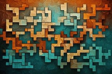 Turquoise and rust zigzag geometric shapes