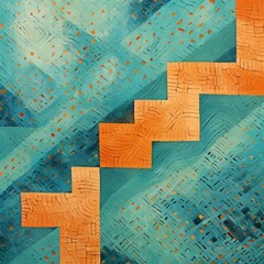 Turquoise and rust zigzag geometric shapes
